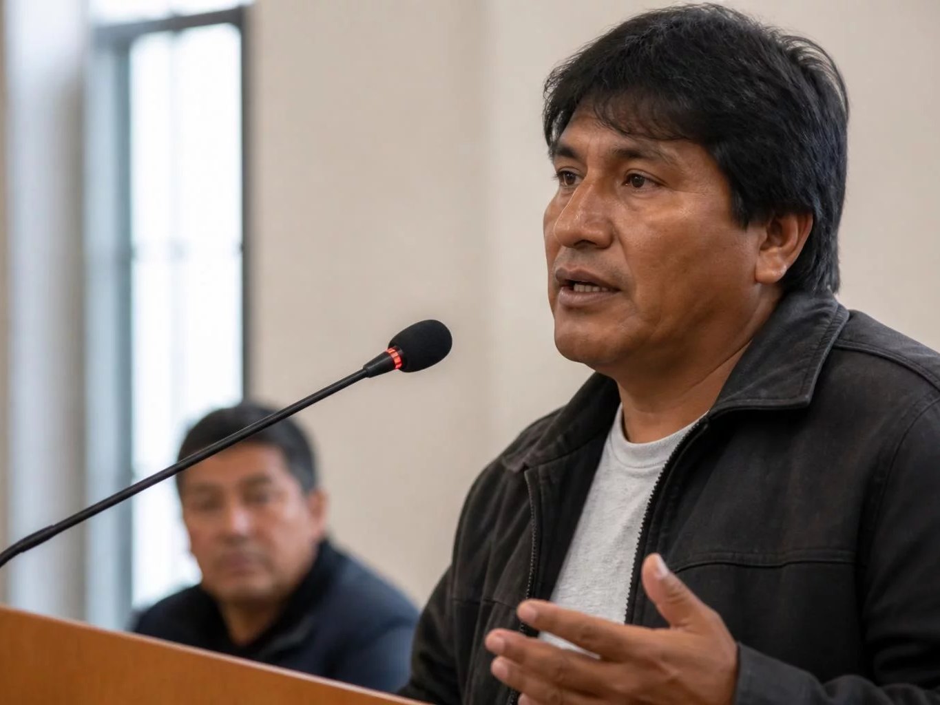 Micrófono montado en el atril de madera